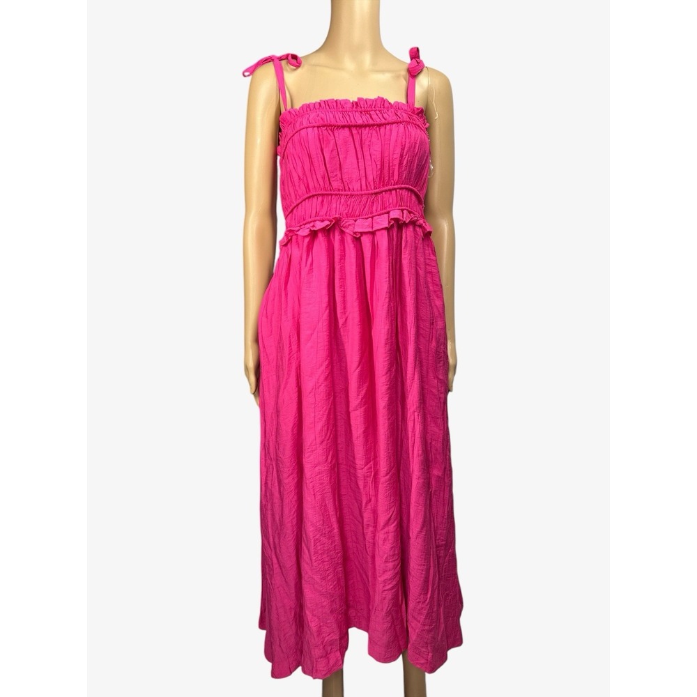 &merci Pink Midi Dress Ruffle Trim Sleeveless Casual Sundress‎ Large